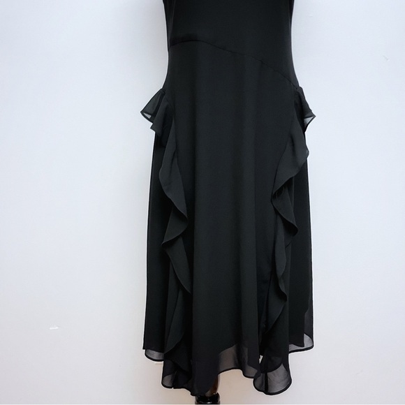 Chico’s Black Flutter Sleeve Ruffle Layered Chiffon Midi Dress Size 0 US 4 - Picture 4 of 13
